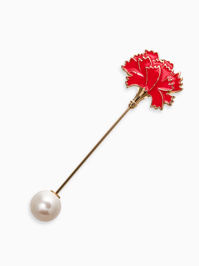 Булавка «Цветок» гвоздика, 7 см, красно-белая в золоте - Фото 1