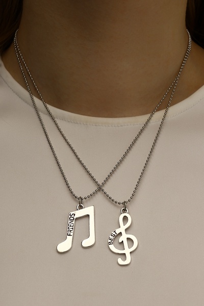 Кулоны парные «Ноты», 45 см, цвет чернёное серебро