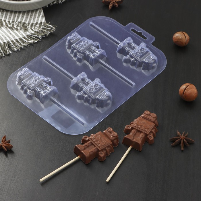 Форма для шоколада и конфет «Робот на палочке», цвет прозрачный