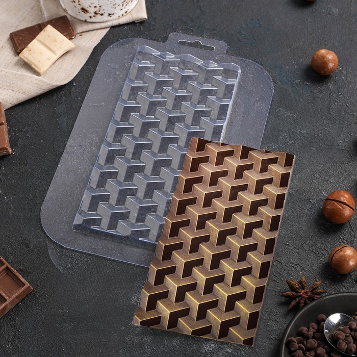 Форма для шоколада и конфет пластиковая «Плитка Кубики Экстра», цвет прозрачный