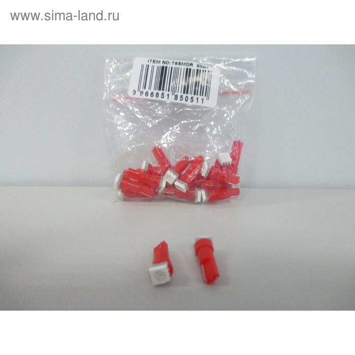 Лампа светодиодная Т5 (W2,0-4,6d) красная, 1 SMD 5050  12В