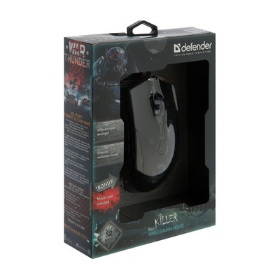 Мышь Defender Killer GM-170L, игровая, проводная, оптическая, 7 кнопок, 3200 dpi, чёрная