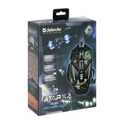 Мышь Defender sTarx GM-390L, игровая, проводная, оптическая, 8 кнопок, 3200 dpi, чёрная