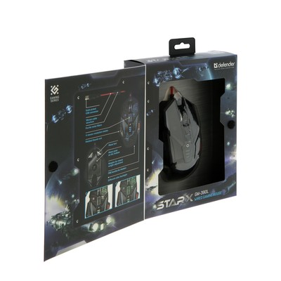 Мышь Defender sTarx GM-390L, игровая, проводная, оптическая, 8 кнопок, 3200 dpi, чёрная