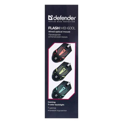 Мышь Defender Flash MB-600L, проводная, оптическая, подсветка, 4 кнопки, 1200 dpi, чёрная