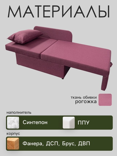 Диван кушетка NEXT NICE, со спальным местом 750×1950 мм, рогожка WINE