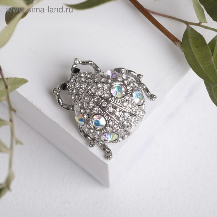 Брошь «Божья коровка», цвет радужно-белый в серебре - Фото 1