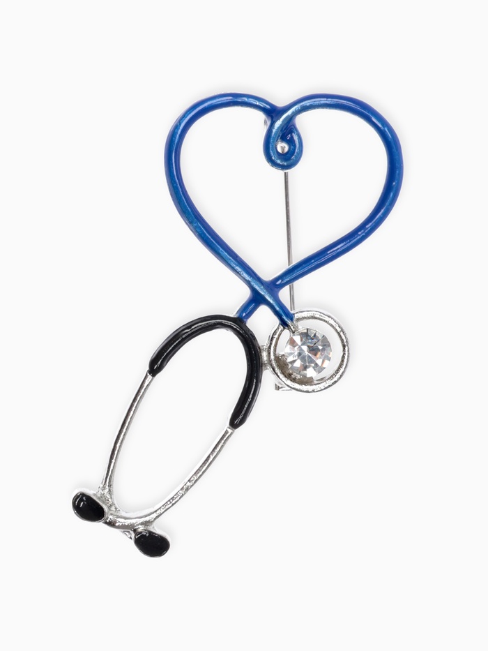 Брошь «Стетоскоп» сердце, синяя в серебре - Фото 1