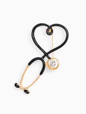 Брошь «Стетоскоп» сердце, чёрная в золоте 4963883
