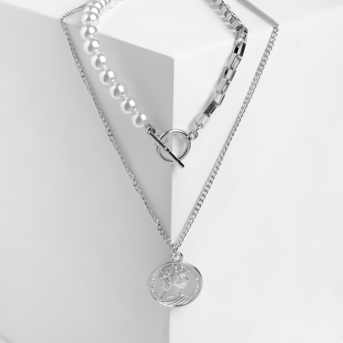 Кулон «Цепь» дорожка жемчуга, цвет белый в серебре, 45 см - Фото 1