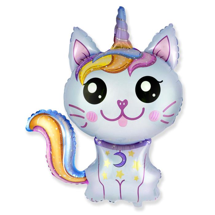 Шар воздушный фольгированный 35" «Котёнок-единорог», цвет голубой - Фото 1