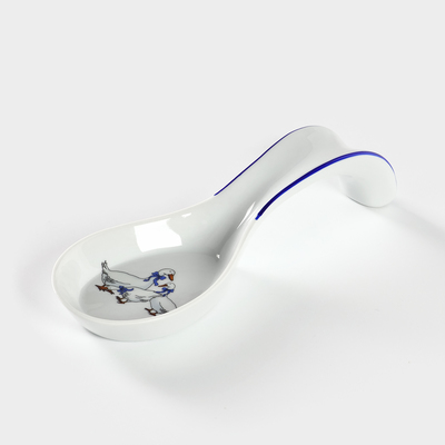 Подставка под ложку Добрушский завод «Гуси», 20 см, фарфор, белая, рисунок МИКС