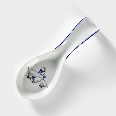 Подставка под ложку Добрушский завод «Гуси», 20 см, фарфор, белая, рисунок МИКС