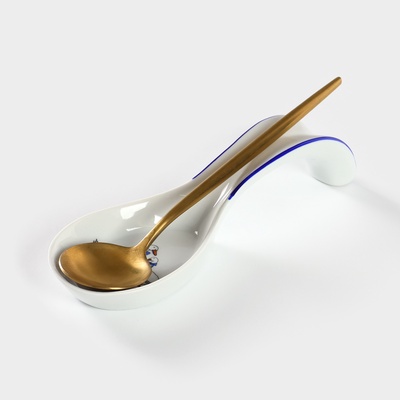 Подставка под ложку Добрушский завод «Гуси», 20 см, фарфор, белая, рисунок МИКС