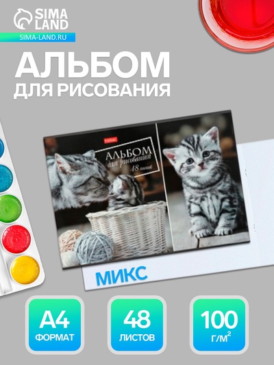Альбом для рисования Hatber «Ассорти» А4, 48 листов, на скрепке, плотность листов 100 г/м², обложка из мелованного картона, МИКС