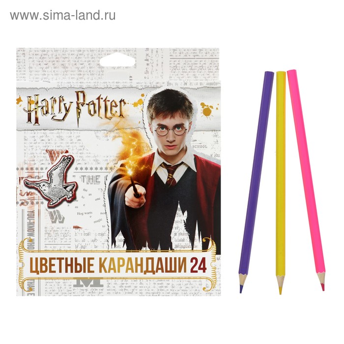 Карандаши цветные 24 цвета "Гарри Поттер", заточенные, картонная коробка, европодвес - Фото 1