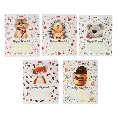 Тетрадь 12 листов, в крупную клетку, "Милашки", скруглённые углы, МИКС