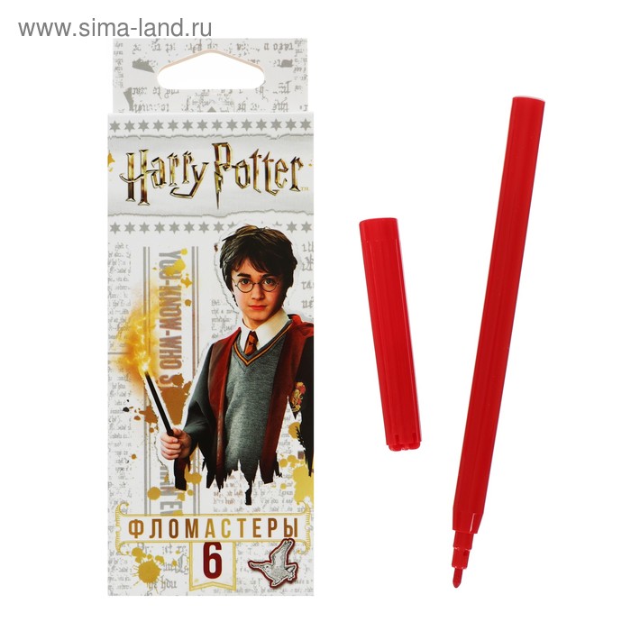 Фломастеры 6 цветов "Гарри Поттер", картонная коробка, европодвес - Фото 1
