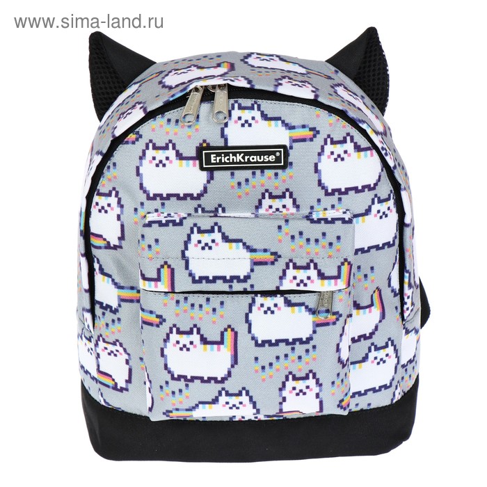 Рюкзачок детский Erich Krause EasyLine Mini, 25 х 20.5 х 11, Pixel Cat, серый - Фото 1