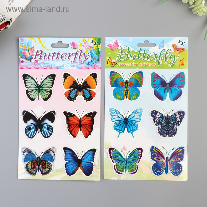 Наклейка пластик голография "Бабочки" МИКС 22х13 см - Фото 1