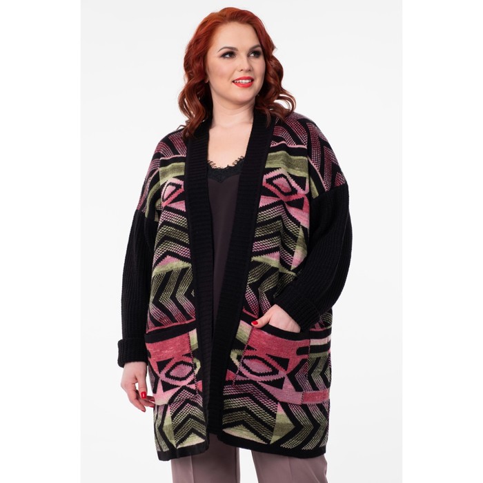 Кардиган женский, размер 52, цвет чёрный, розовый 47112