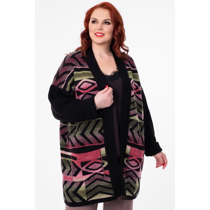 Кардиган женский, размер 52, цвет чёрный, розовый 47112