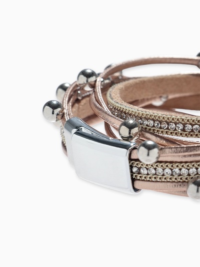 Браслет кожаный на магните «Бусинки», L=38 см, белый, бежевый в серебре