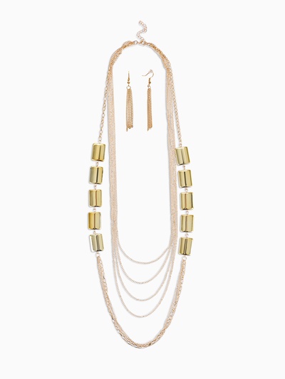 Набор 2 предмета: серьги, бусы «Унисон» прямоугольники, цвет золото, 80 см