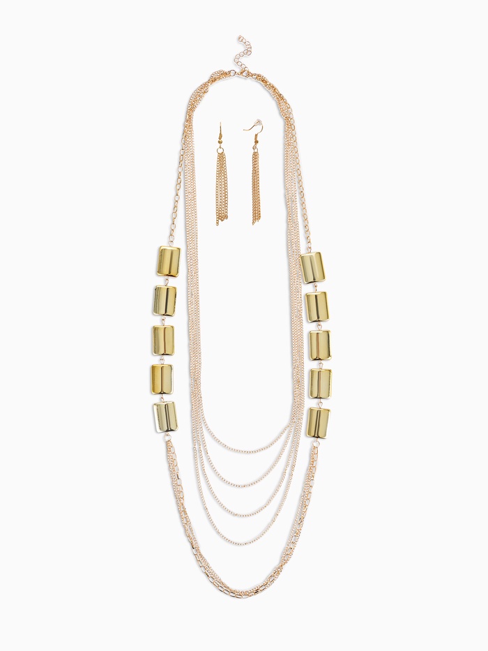 Набор 2 предмета: серьги, бусы «Унисон» прямоугольники, цвет золото, 80 см - Фото 1