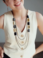 Набор 2 предмета: серьги, бусы «Унисон» прямоугольники, чёрный в золоте, 80 см - Фото 1