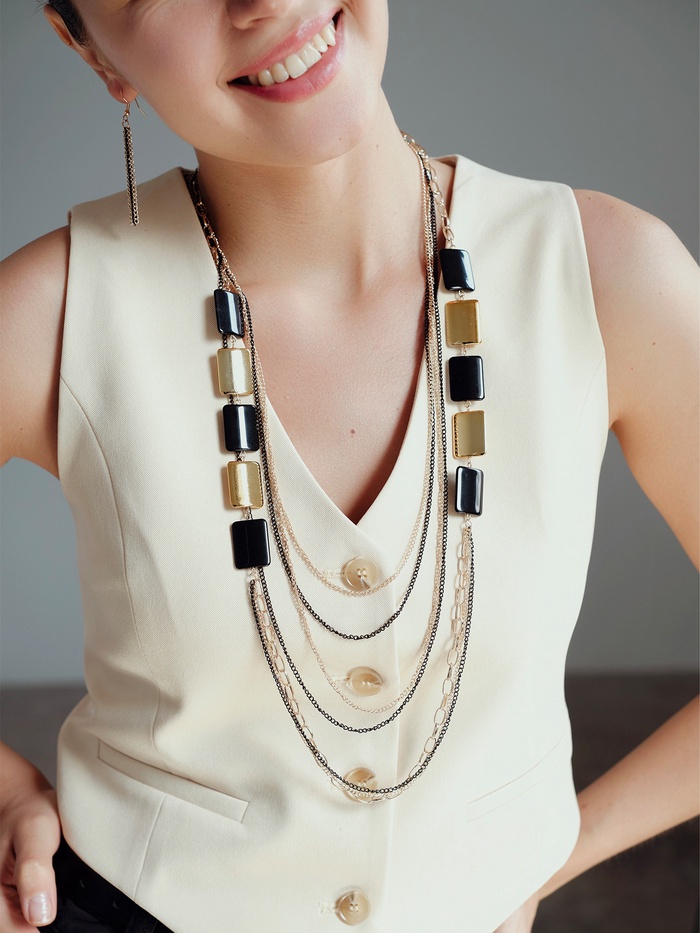 Набор 2 предмета: серьги, бусы «Унисон» прямоугольники, чёрный в золоте, 80 см - Фото 1