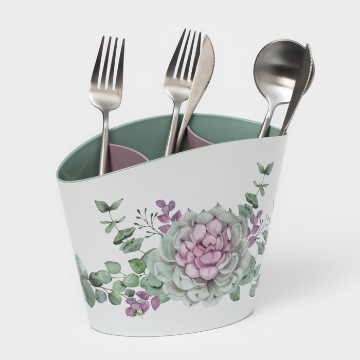 Подставка для столовых приборов «Каменная роза», пластик, белый - Фото 1