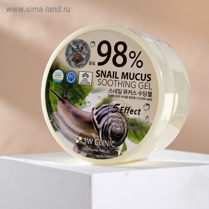 Универсальный гель с улиточным муцином 3W CLINIC 98% Snail Mucus Soothing Gel, 300 мл - Фото 1