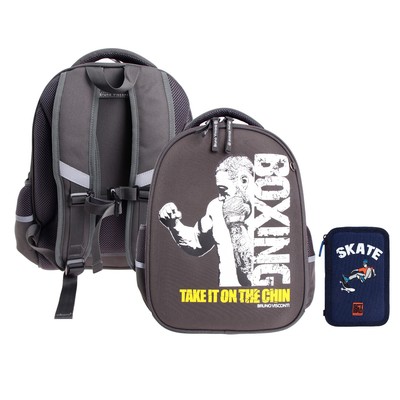 Рюкзак каркасный 38×30×20 см, + пенал, Bruno Visconti «Бокс» тёмно-серый