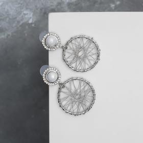 Серьги с жемчугом «Геометрия» параллельные, цвет белый в серебре