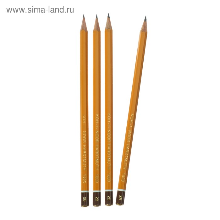 Набор чернографитных карандашей 4 штуки Koh-I-Noor, профессиональных 1500 B2, заточенные (749478) - Фото 1