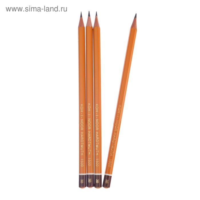 Набор чернографитных карандашей 4 штуки Koh-I-Noor, профессиональных 1500 B3, заточенные (786597) - Фото 1