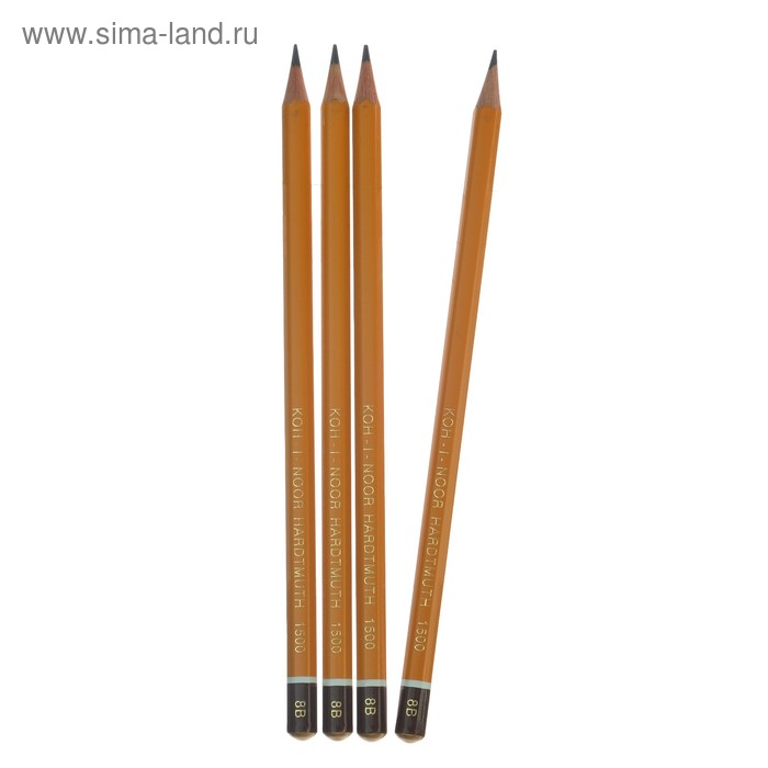 Набор профессиональных чернографитных карандашей 4 штуки Koh-I-Noor 1500 B8, заточенные (1161789) - Фото 1