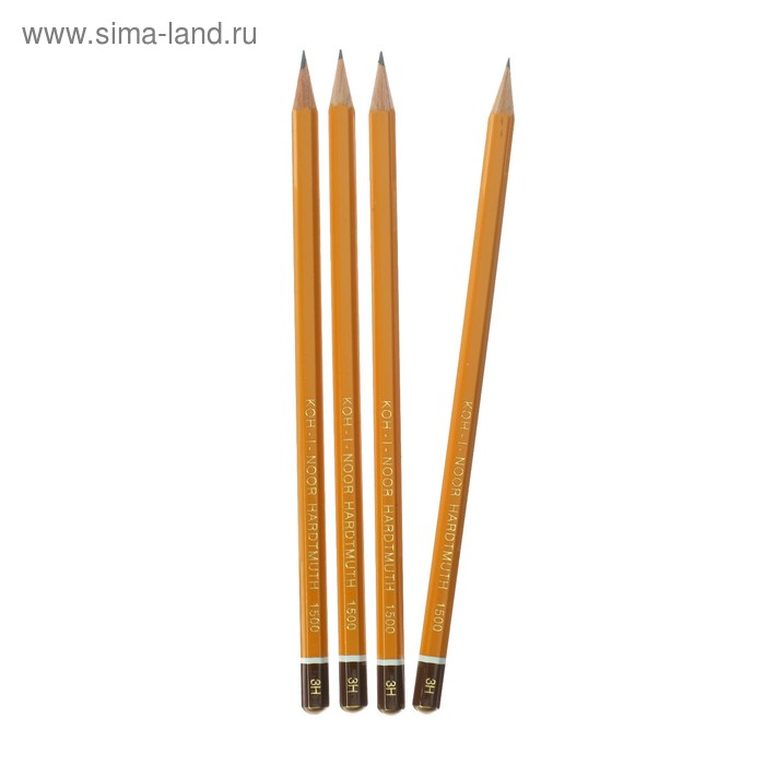 Набор профессиональных чернографитных карандашей 4 штуки Koh-I-Noor 1500 H3, заточенные (786596) - Фото 1