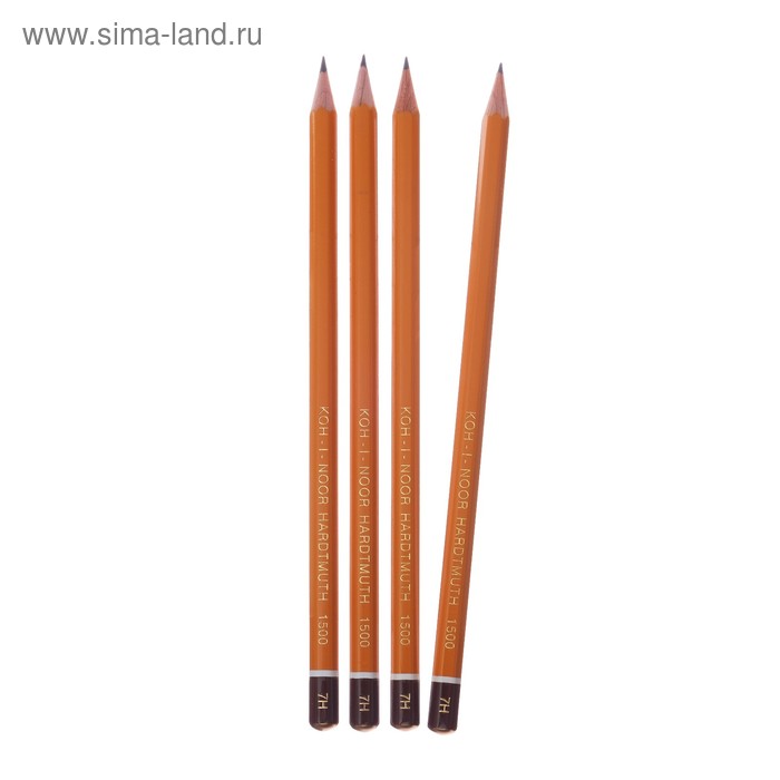 Набор профессиональных чернографитных карандашей 4 штуки Koh-I-Noor 1500 H7, лакированный корпус (3098863) - Фото 1