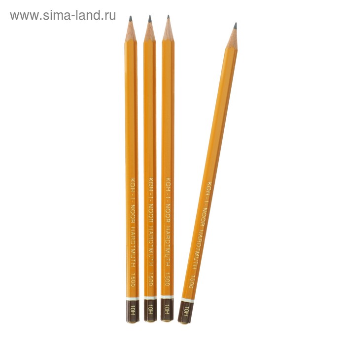 Набор чернографитных карандашей 4 штуки Koh-I-Noor, профессиональные 1500 H10, заточенные (2334231) - Фото 1