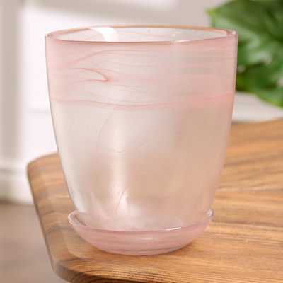 Горшок для орхидей «Гармония», стеклянный, с поддоном, 1 л, прозрачный с розовым рисунком