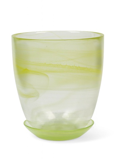 Горшок для орхидей «Гармония», стеклянный, с поддоном, 2 л, прозрачный с жёлтым рисунком