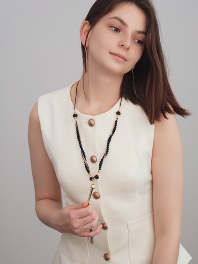 Набор 2 предмета: серьги, бусы «Унисон» накрученность, цвет золото в чёрном, 60 см