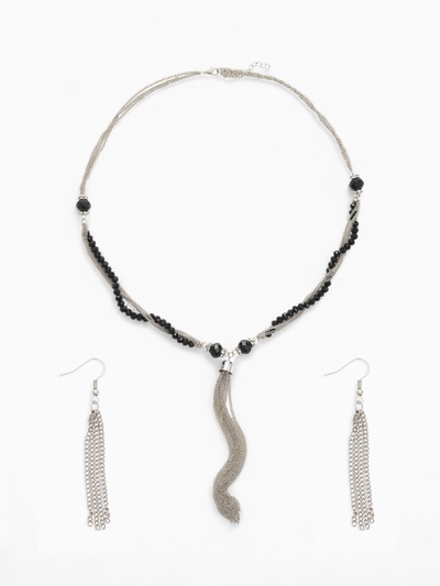 Набор 2 предмета: серьги, бусы «Унисон» накрученность, чёрный в серебре, 60 см