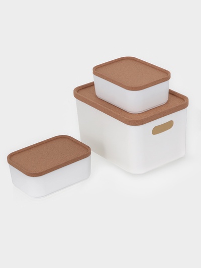 Набор органайзеров для хранения Korely, 3 предмета: 2.4 л / 0.76 л / 0.76 л, цвет слоновая кость