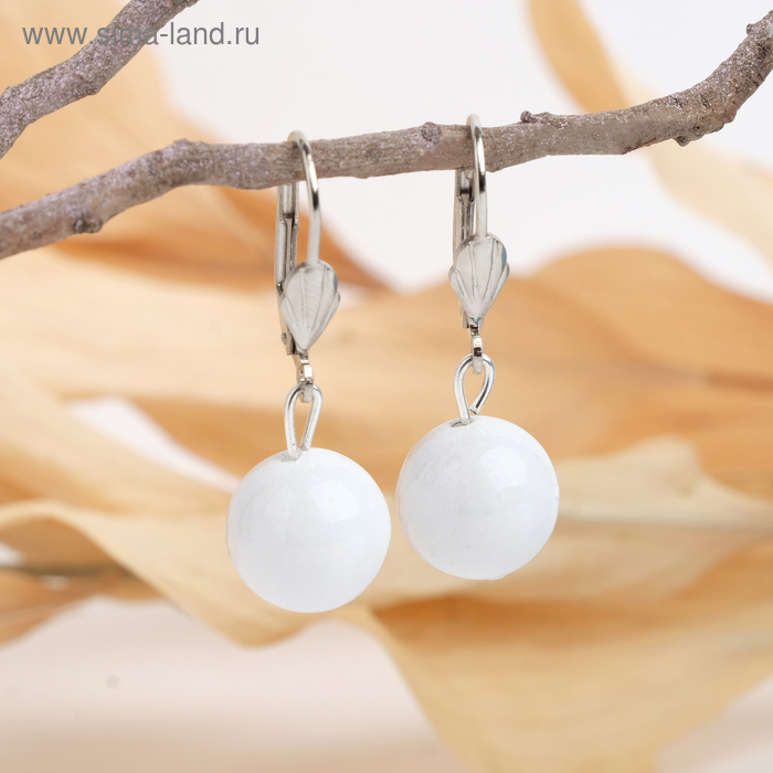 Серьги шар №10 «Агат белый» - Фото 1