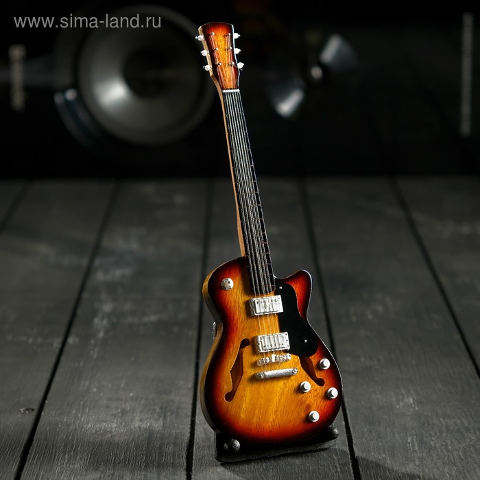 Гитара сувенирная Gibson Es, на подставке, 24×8×2 см, чёрно-жёлтая - Фото 1