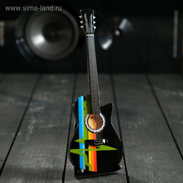 Гитара сувенирная Gibson Acustic, на подставке, 24×8×2 см, чёрная - Фото 1
