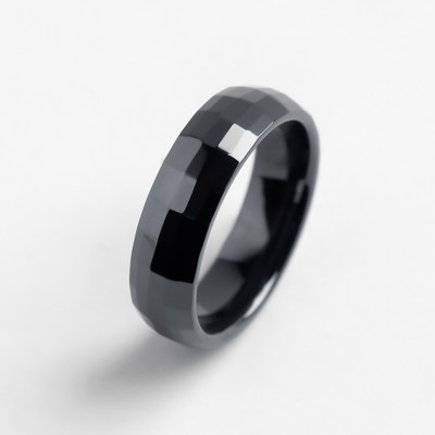 Кольцо керамика "Минимал" огранка прямоугольник мелкий, 6мм, цвет чёрный, 18 размер